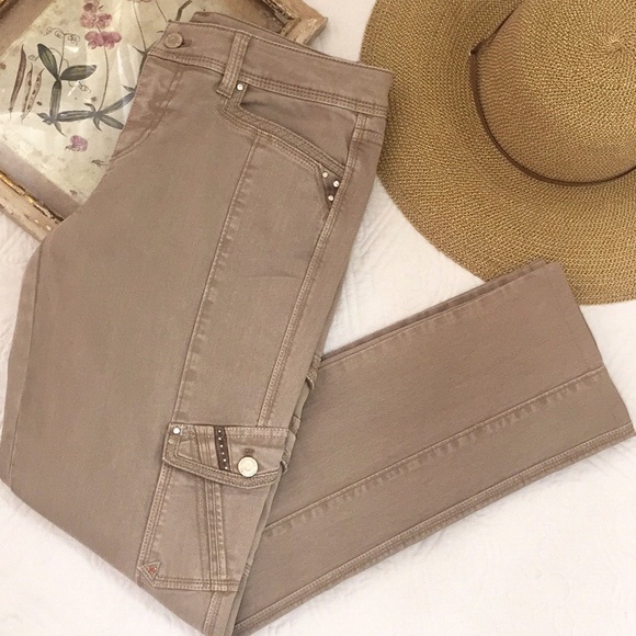 White House Black Market Denim - WHBM Embellished Blanc Slim Cargo Camel